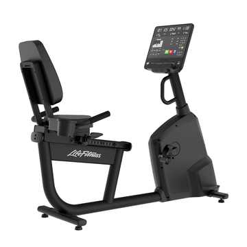 Bicicleta Recostable Atmos de Life Fitness diseñada para hoteles y torres.
