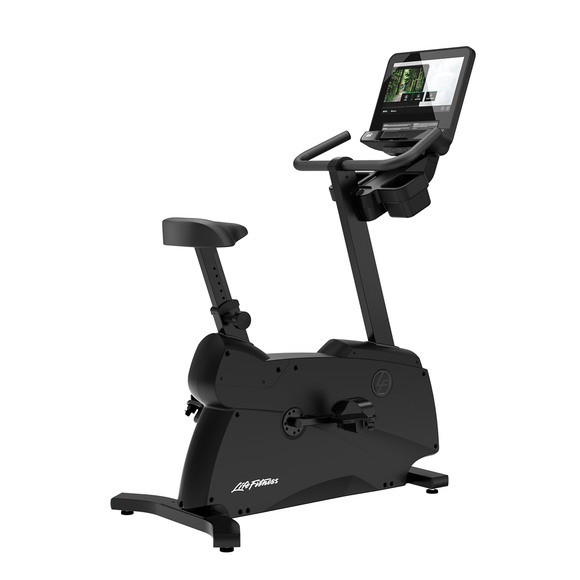Bicicleta Vertical Atmos de Life Fitness diseñada para hoteles y torres.