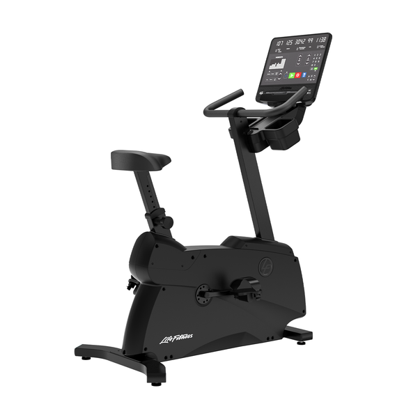 Bicicleta Vertical Atmos de Life Fitness diseñada para hoteles y torres.